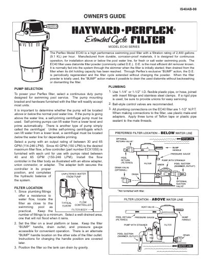 Perflex EC40 Series Swimming Pool Filter Installation and Operation Guide - cover page