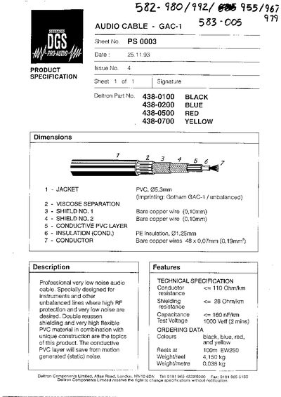 DGS PS 0003 AUDIO CABLE GAC-1 - cover page