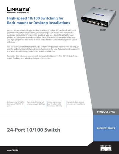 Linksys SR224 24-Port Switch User Manual - cover page