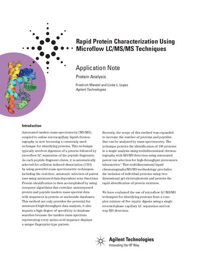 Rapid Protein Characterization Using Microflow LC/MS/MS Techniques Application Note - cover page
