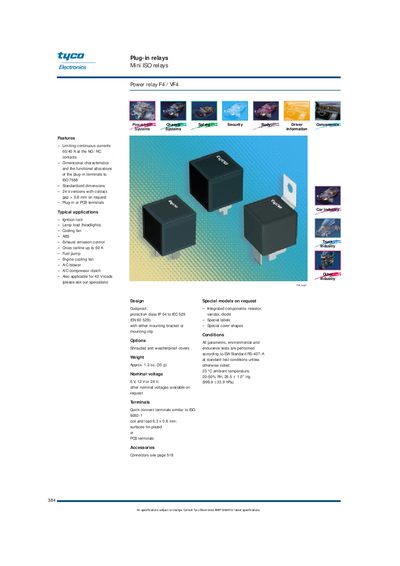 Tyco F4 / VF4 Power Relay Datasheet - cover page