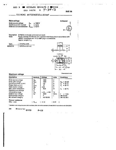 Siemens BUZ 58 N-Channel MOSFET Datasheet - cover page