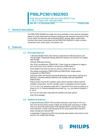 Philips P89LPC901/902/903 8-bit Microcontroller Datasheet - cover page
