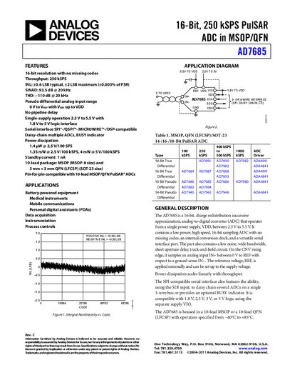Analog Devices AD7685 Datasheet - cover page