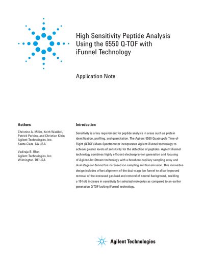 Agilent 6550 Q-TOF High Sensitivity Peptide Analysis Application Note - cover page