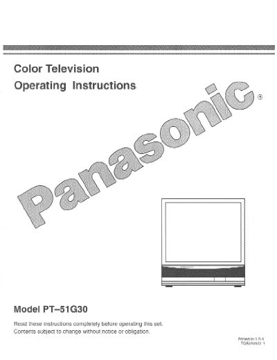 Panasonic PT-51G30 Color Television Operating Instructions - cover page