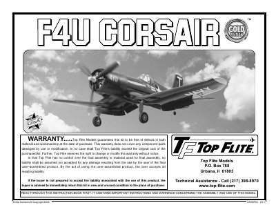 Top Flite CRS6P03 V3.1 F4U Corsair Assembly Manual - cover page