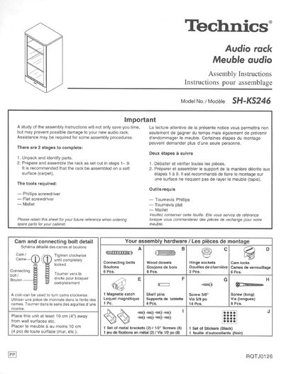 Technics SH-KS246 Audio Rack Assembly Instructions - cover page