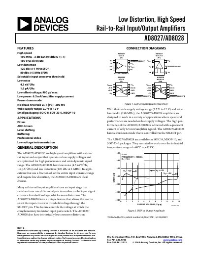 Analog Devices AD8027/AD8028 Datasheet - cover page