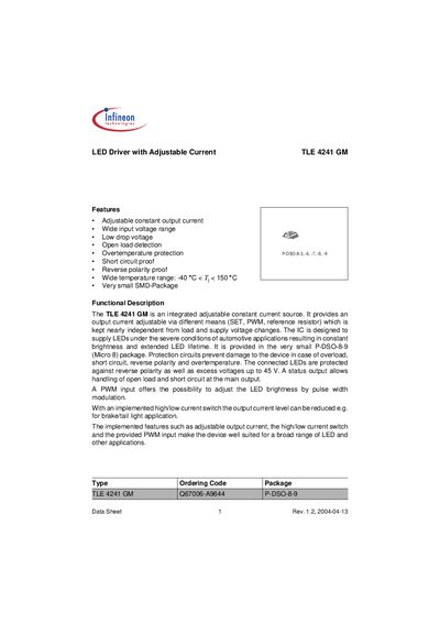 Infineon TLE4241 GM LED Driver Datasheet - cover page
