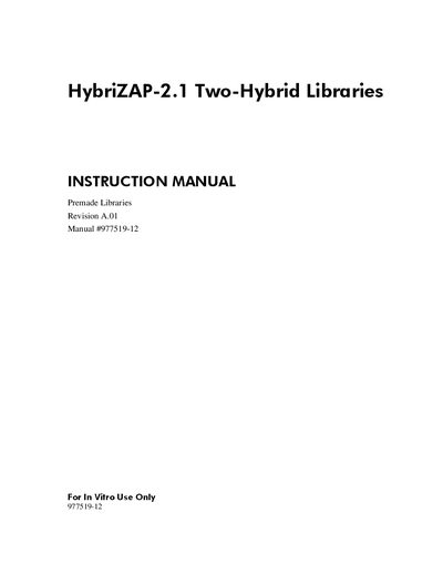 Agilent HybriZAP-2.1 Two-Hybrid Libraries Instruction Manual - cover page