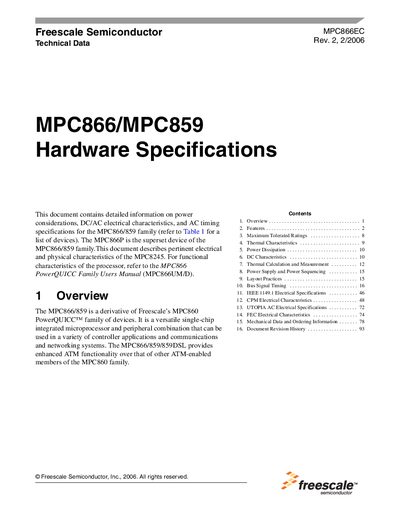 Freescale MPC866/MPC859 Datasheet - cover page