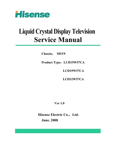 Hisense LCD15W57CA LCD19W57CA LCD32W57CA Service Manual - cover page