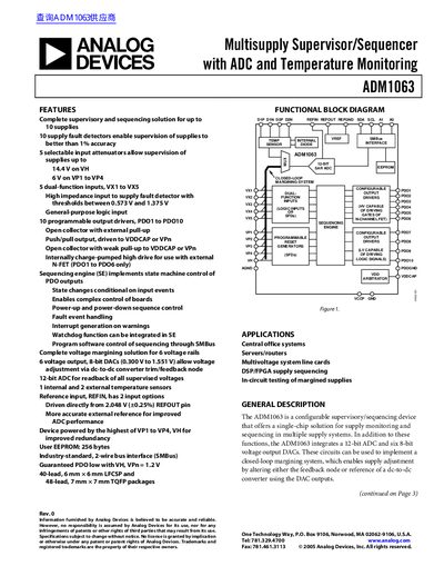 Analog Devices ADM1063 Multisupply Supervisor Datasheet - cover page