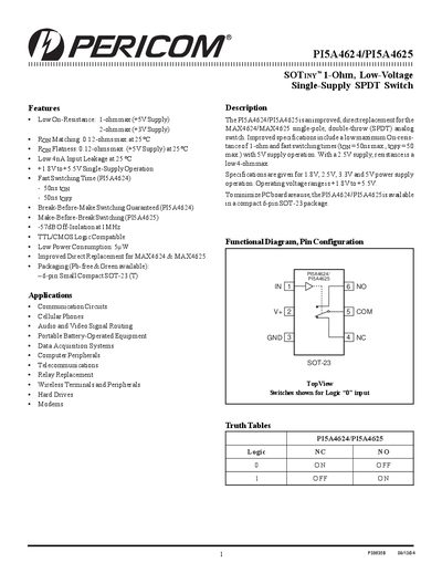 PERICOM P15A462/P15A4625 Data Sheet  - cover page