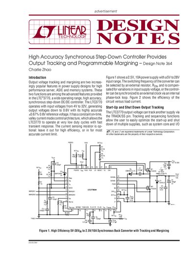 Linear Technology dn364f Design Note LTC3770 Synchronous Step-Down Controller Output Tracking and Margining - cover page