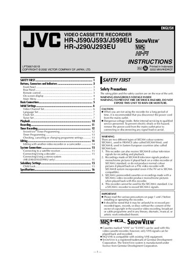 JVC HR-J590/HR-J593/HR-J599EU/HR-J290/HR-J293EU User Manual - cover page
