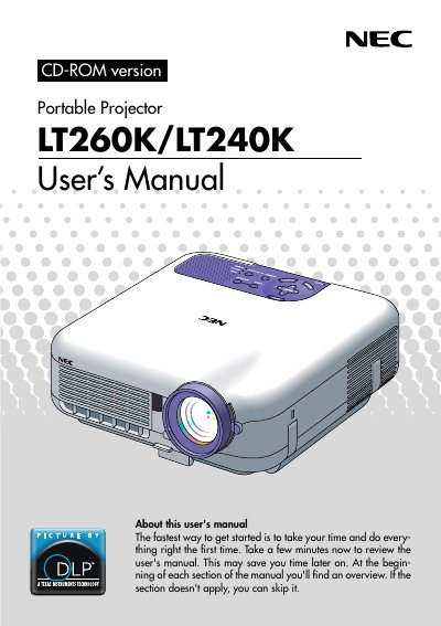 NEC LT260K/LT240K Portable Projector User's Manual