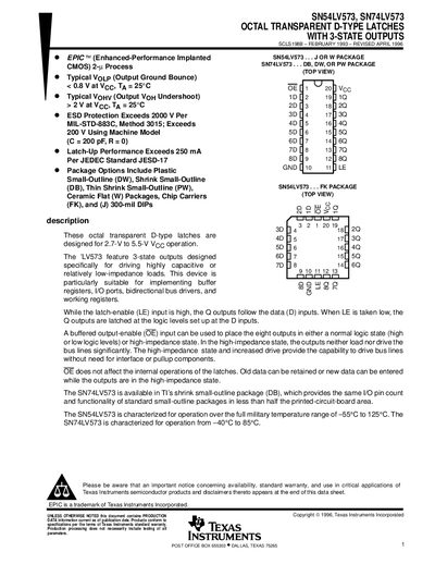TEXAS INSTRUMENTS SN54LV73/SN74LV573 Manual - cover page