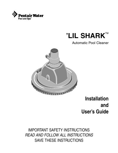 Pentair LIL SHARK GW8000 Automatic Pool Cleaner Installation User Guide - cover page