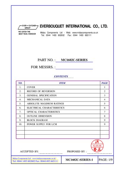 Everbouquet MC1602C Series LCD Module Datasheet - cover page