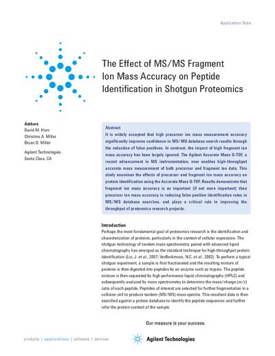 Agilent 6510 Q-TOF LC/MS Application Note - cover page