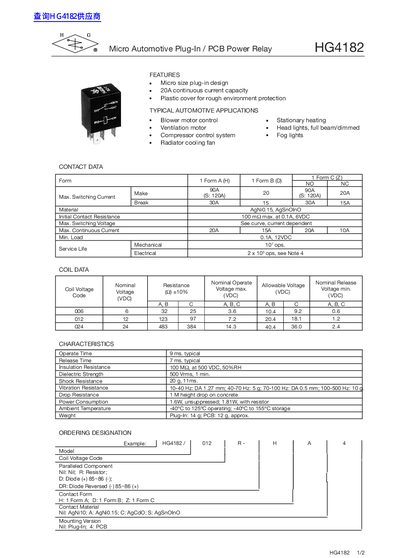Willow Technologies HG4182 PCB Power Relay Datasheet - cover page