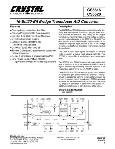 Crystal CS5516/CS5520 Datasheet - cover page