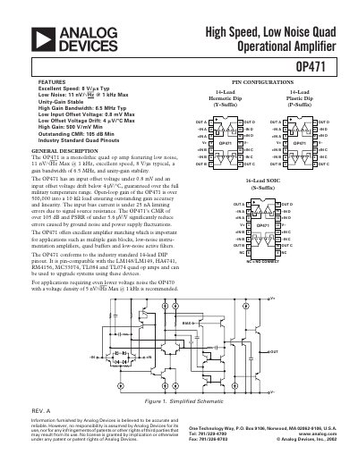 Analog Devices OP471 Quad Operational Amplifier Datasheet - cover page