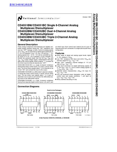 National Semiconductor CD4051BM/CD4051BC Single 8-Channel Analog handbook - cover page