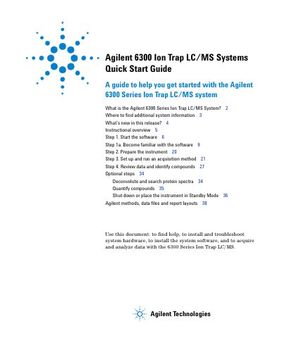 Agilent 6300 Series Ion Trap LC/MS System Quick Start Guide - cover page
