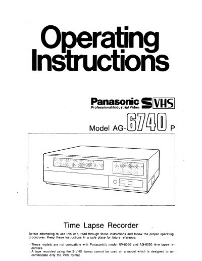 Panasonic AG-6740P Time Lapse Recorder User Manual - cover page