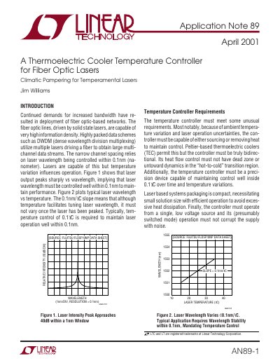 Linear Technology AN89-1A Thermoelectric Cooler Temperature Controller Application Note - cover page