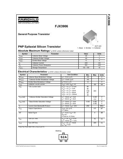 Fairchild FJX3906 PNP Epitaxial Silicon Transistor Datasheet - cover page