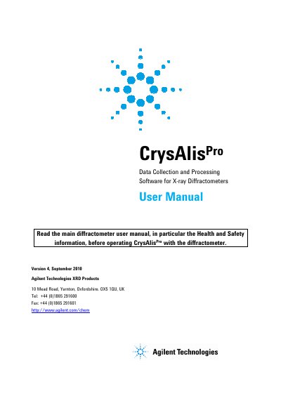 Agilent CrysAlis Pro Data Collection and Processing Software User Manual - cover page