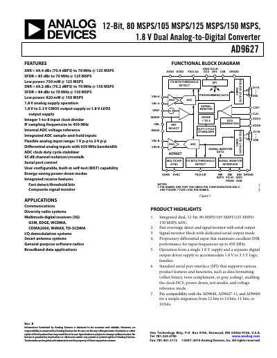 Analog Devices AD9627 12‑Bit Dual‑Channel ADC Datasheet Rev B