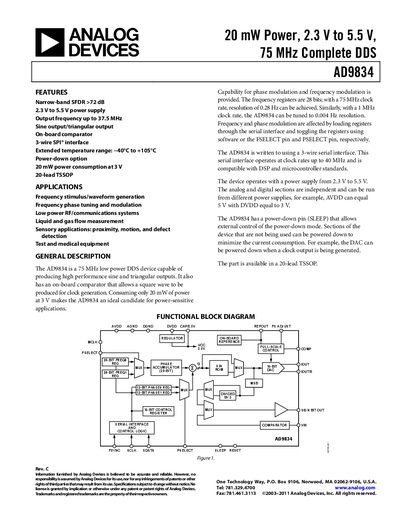 Analog Devices AD9834 Datasheet - cover page