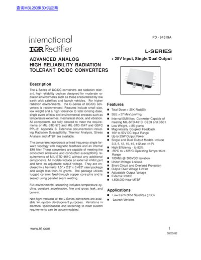 International Rectifier L-Series DC/DC Converter User Manual - cover page
