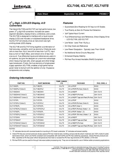intersil ICL7106 ICL7107 ICL7107S Data Sheet - cover page