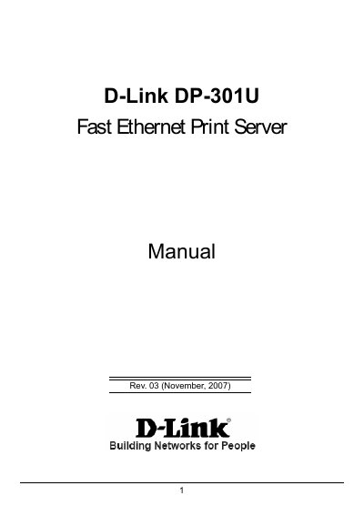 D-Link DP-301U Fast Ethernet Print Server User Manual - cover page