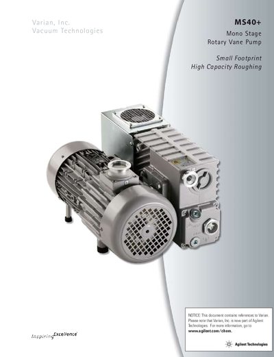 Varian MS40+ Mono Stage Rotary Vane Pump Product Leaflet - cover page
