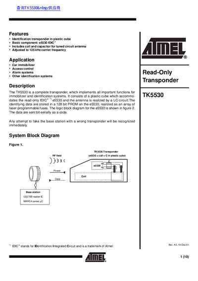 ATMEL TK5530 handbook(1) - cover page