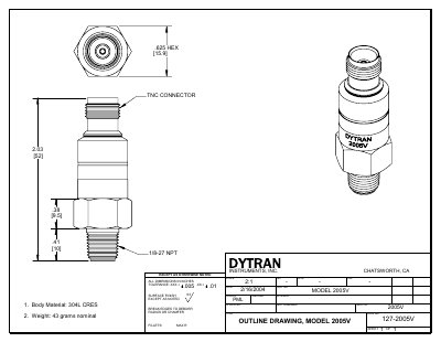 Dytran 2005V Dynamic Pressure Sensor Datasheet - cover page