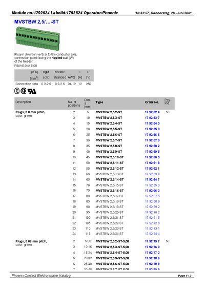 Phoenix Contact MVSTBW 2.5/-ST Product Handbook - cover page