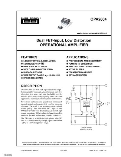 Texas Instruments OPA2604 Operational Amplifier Datasheet - cover page