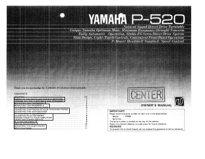 Yamaha P-520 Turntable Owner's Manual - cover page
