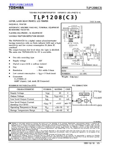 Toshiba TLP1208(C3) Photointerrupter Datasheet - cover page