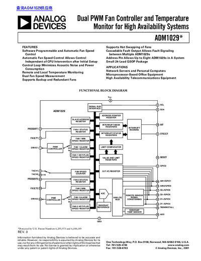 Analog Devices ADM1029* Dual PWM Fan Controller Datasheet - cover page