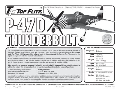 Top Flite Models TOPA0955Mnl P-47D Thunderbolt Assembly Manual - cover page