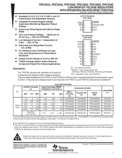 TEXAS INSTRUMENTS - TPS7301Q TPS7325Q TPS7330Q TPS7333Q TPS7348Q TPS7350Q LOW-DROPOUT VOLTAGE REGULATORS Manual - cover page